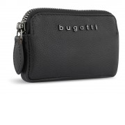 Ключница BUGATTI Bella, чёрная, воловья кожа/полиэстер, 12х1,5х7 см
