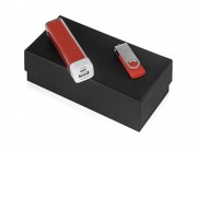 Подарочный набор Flashbank с флешкой и зарядным устройством, красный