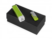 Подарочный набор Flashbank с флешкой и зарядным устройством, зеленый