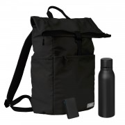 Подарочный набор Boston, черный (термобутылка, ЗУ, рюкзак)