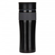 Термокружка вакуумная Polo, черная (серая манжета)